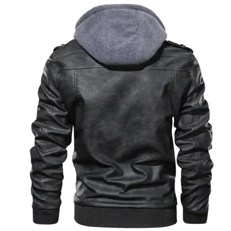 Jaqueta de Couro Masculina com Capuz