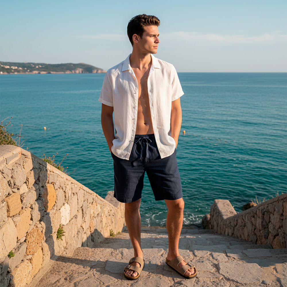 Bermuda de Linho Raphaelos - vista lateral