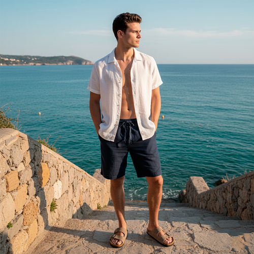 Bermuda de Linho Raphaelos - vista lateral