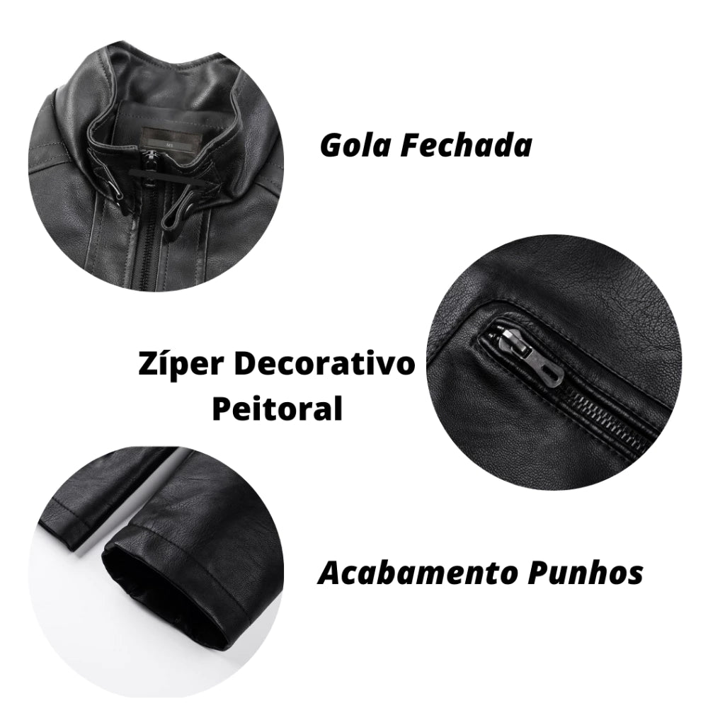 Jaqueta De Couro Masculina Slim Resistente Raphaelos