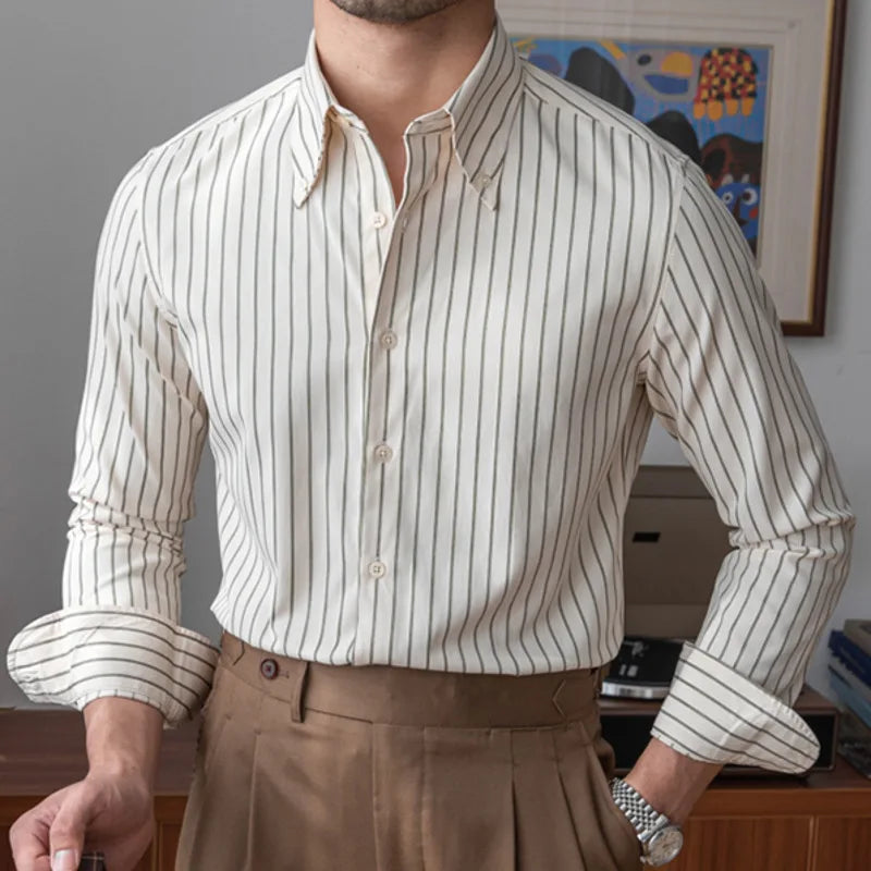 Camisa Social Listrada de Algodão Masculina Raphaelos S056 - vista lateral