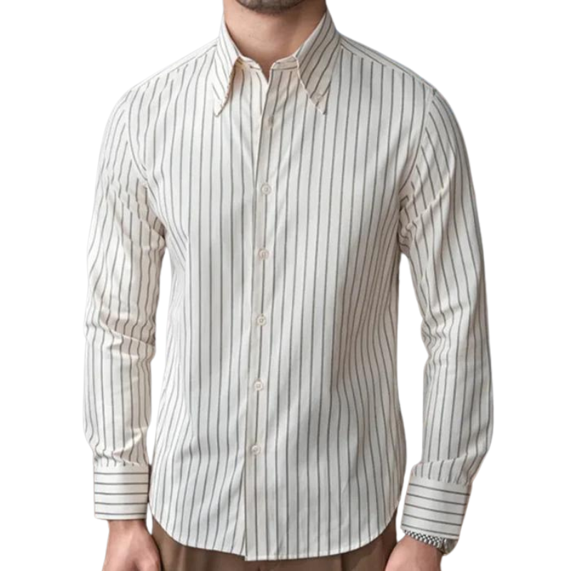 Camisa Social Listrada de Algodão Masculina Raphaelos S056
