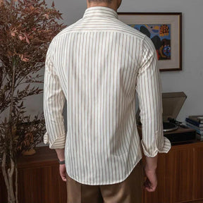 Camisa Social Listrada de Algodão Masculina Raphaelos S056